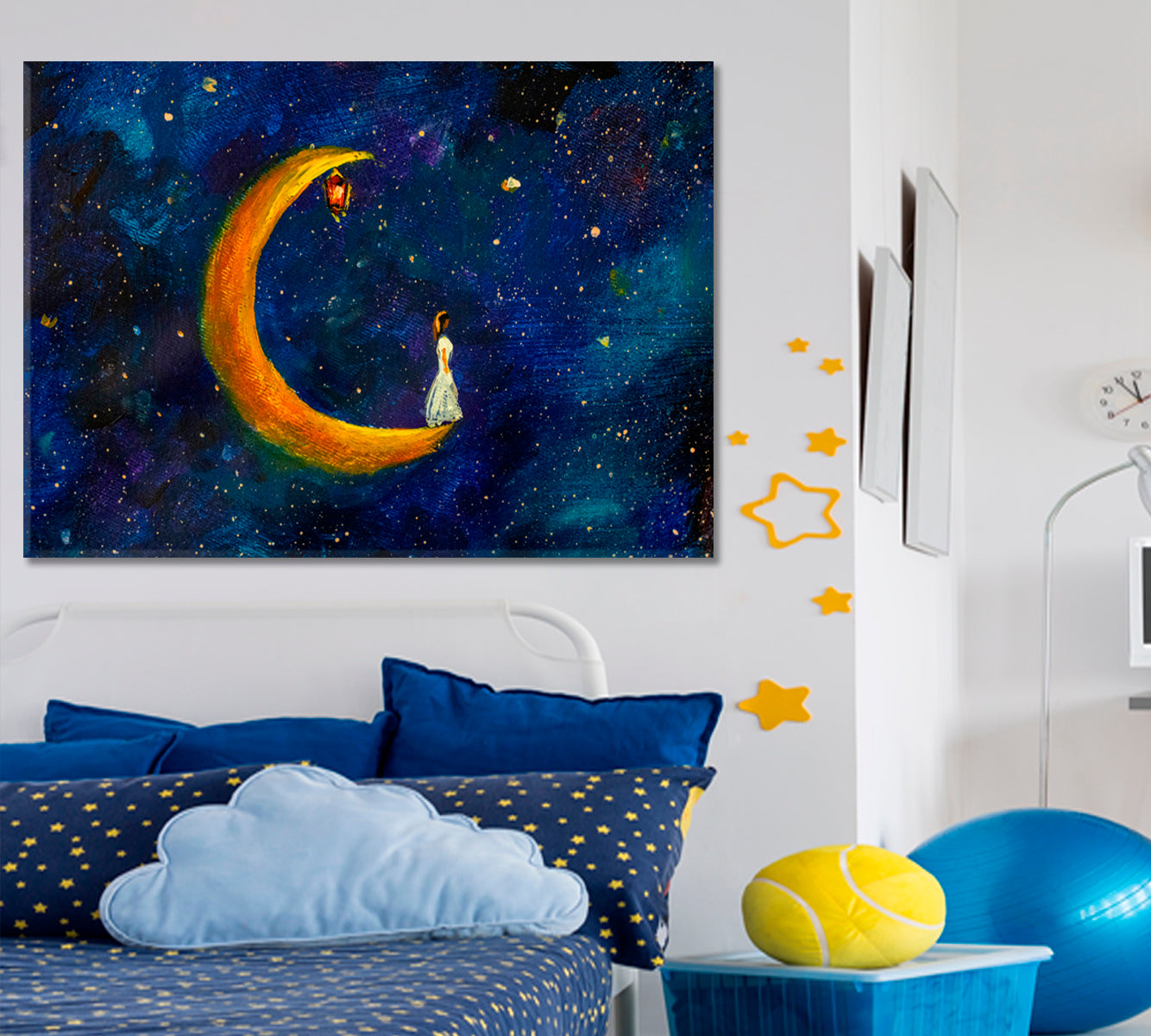 Girl on Big Moon Space Fabulous World Modern Art Impressionism Abstract Landscape Canvas Print Fine Art Artesty   