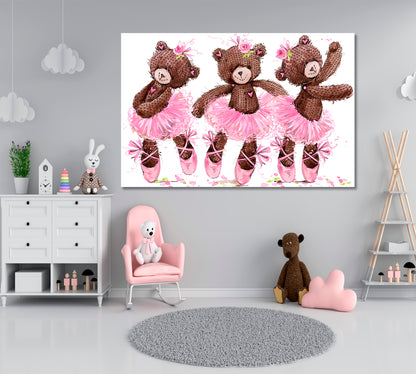 Kids Room Nursery Concept Cute Teddy Bear Sweet Cartoon Ballerina Canvas Print Kids Room Canvas Art Print Artesty   