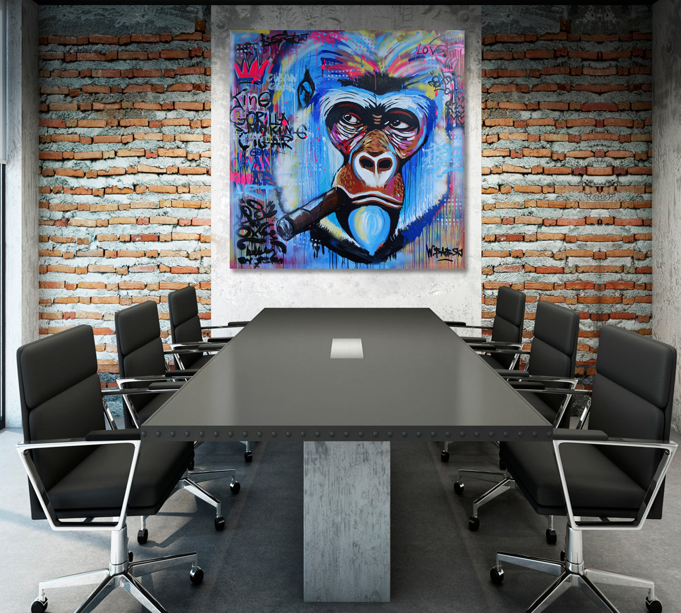 BANKSY STYLE  Monkey Gorilla Smoking Cigar Grunge Banksy Graffiti - S Animals Canvas Print Artesty   