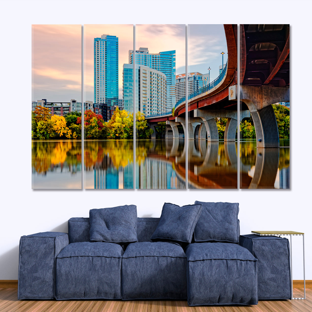 Downtown Austin City Skyline Lady Bird Lake Austin Texas Cities Wall Art Artesty 5 panels 36" x 24" 