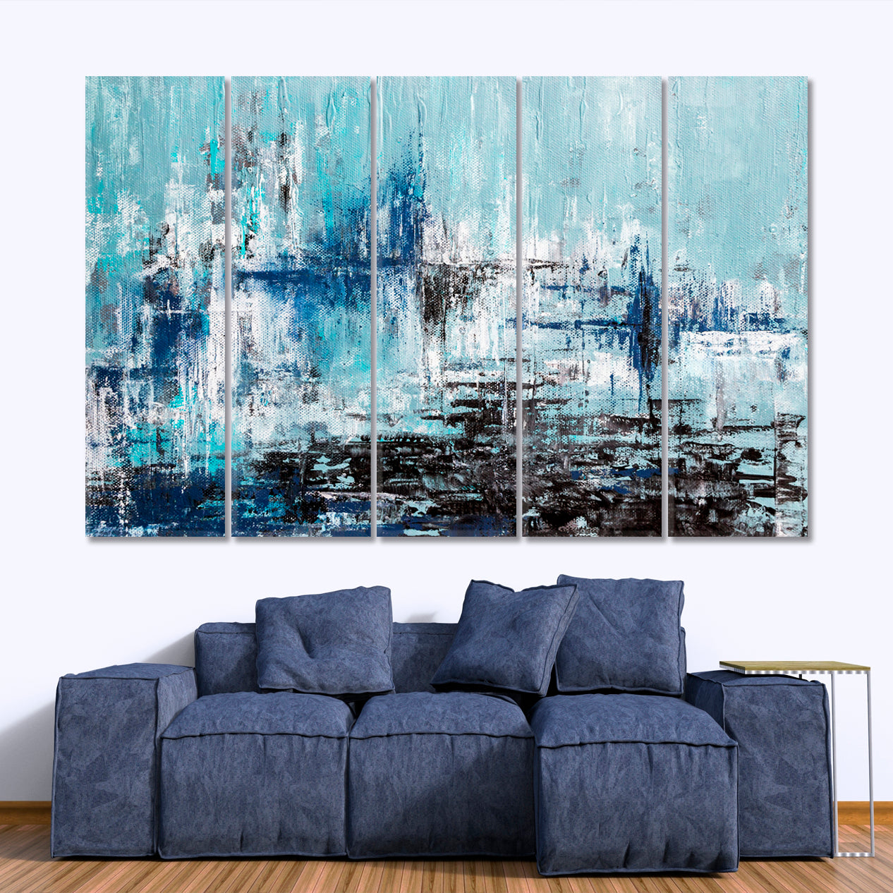 GRUNGE Modern Blue Abstract Acrylic Brush Stroke Painting Abstract Art Print Artesty 5 panels 36" x 24" 