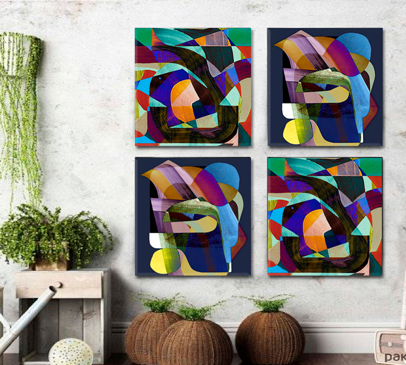 GEOMETRIC Pattern Modern Abstract Trendy Art - Square Panel Abstract Art Print Artesty   