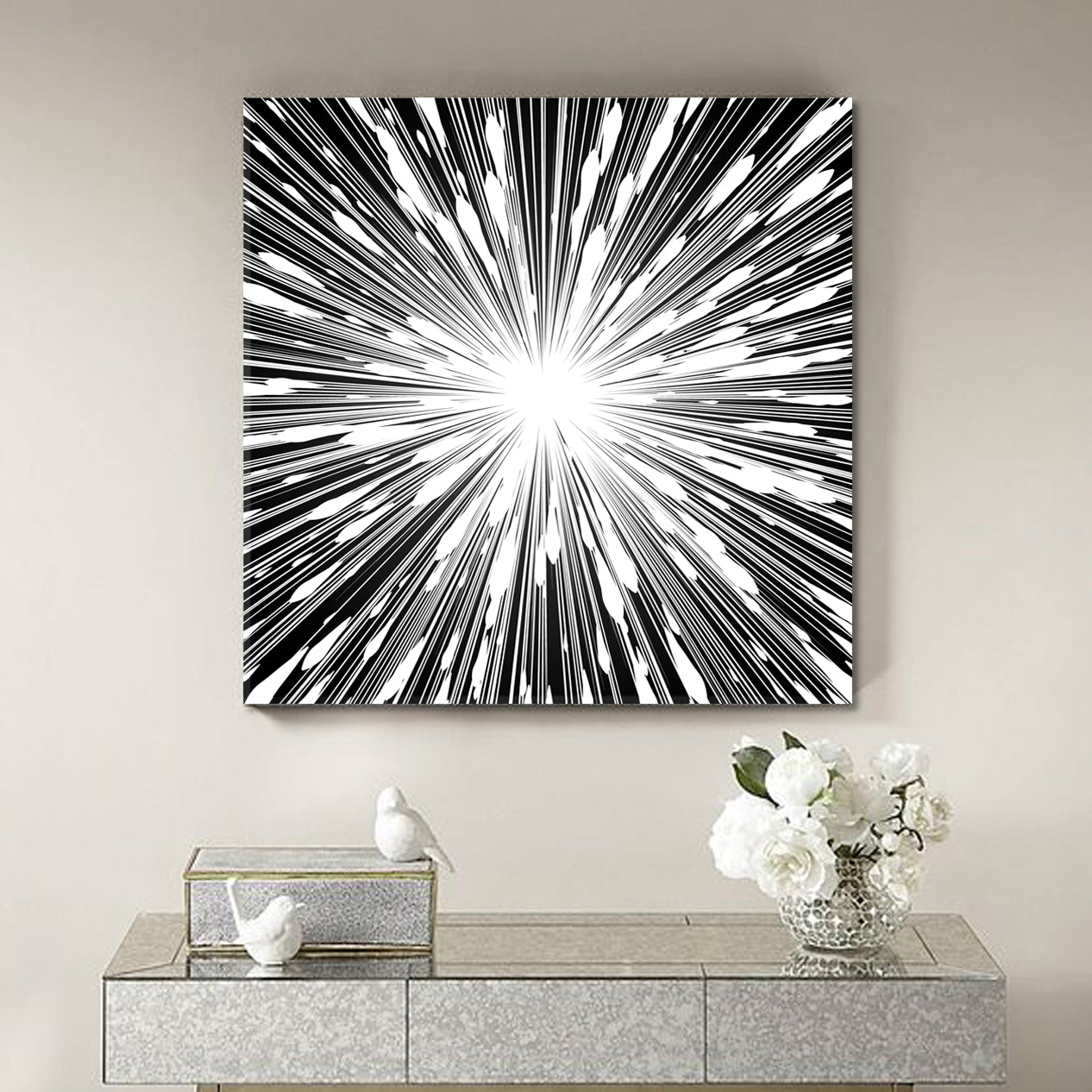 ARROWS Abstract Black & White Trendy Elegant Classy Unique | Square Black and White Wall Art Print Artesty 1 Panel 12"x12" 