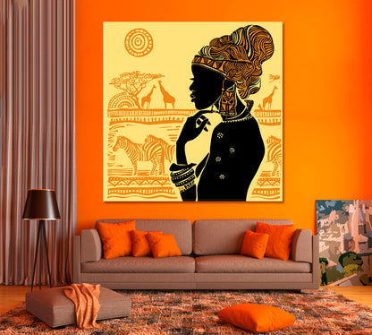 Silhouette Beautiful African Woman Africa Landscape African Style Canvas Print Artesty   