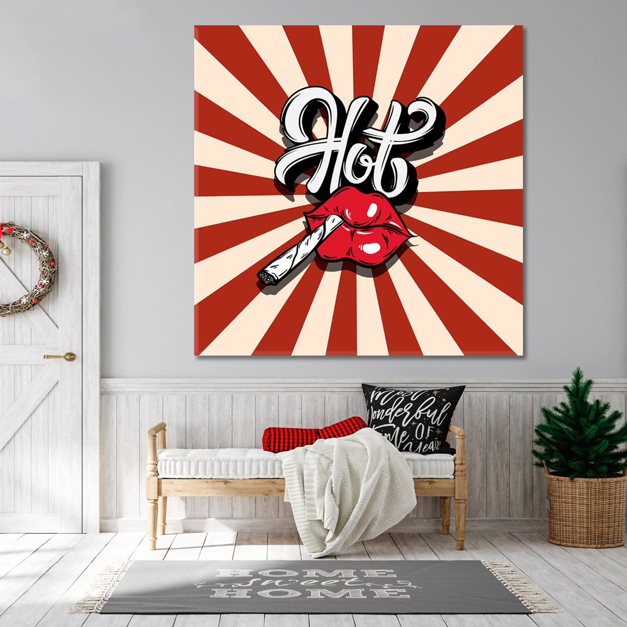 POP ART Abstract Hot Red Lips Poster - Square Pop Art Canvas Print Artesty 1 Panel 12"x12" 