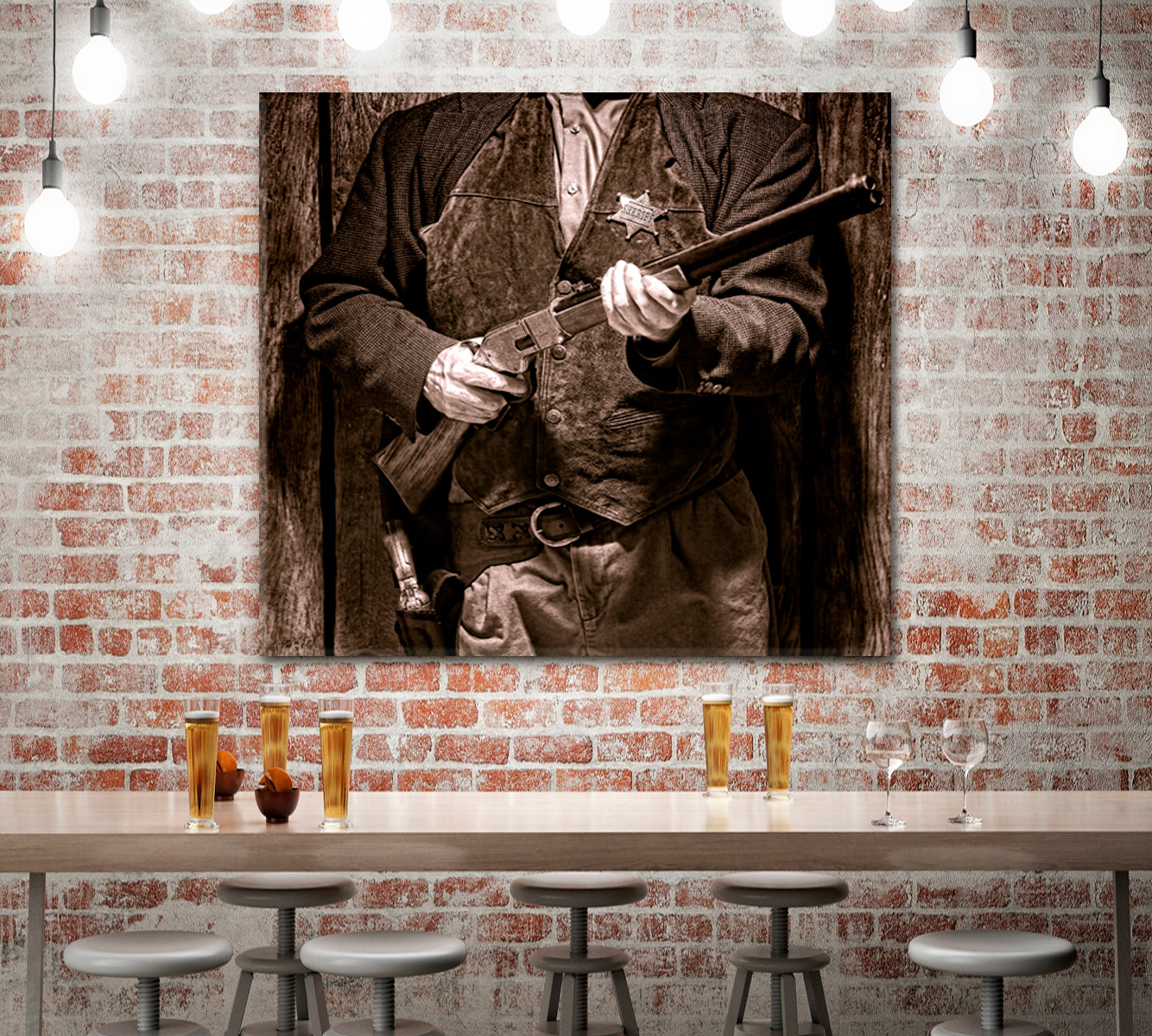 SHERIFF & RIFLE Wild West Retro Cowboy Style - S Vintage Affordable Canvas Print Artesty   