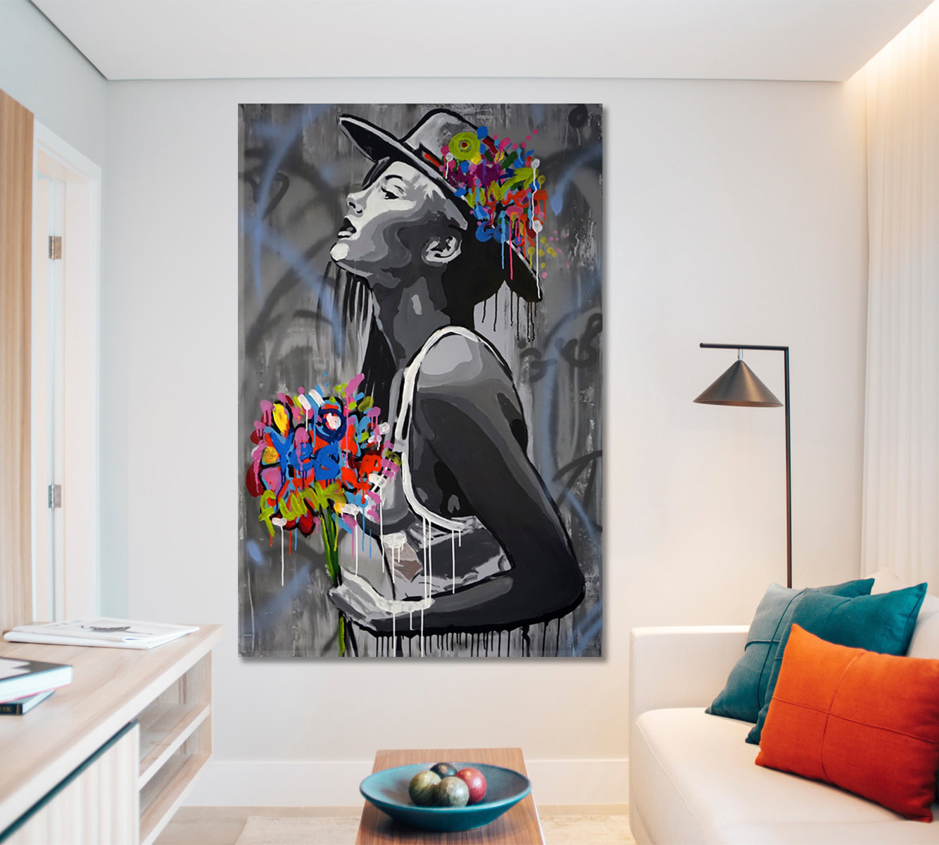 WOMAN OF THE WORLD Expressionism Drip Paint Street Art Creative Grunge Style Canvas Print - Vertical Contemporary Art Artesty   