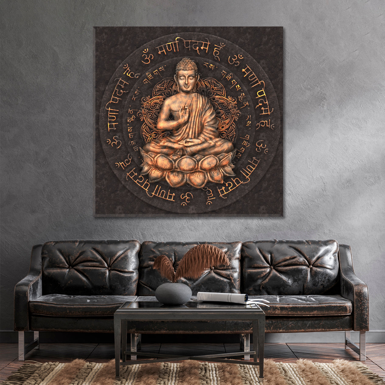 HOUSE AMULET Buddha Mantra Om Mani Padme Hum Religious Modern Art Artesty   