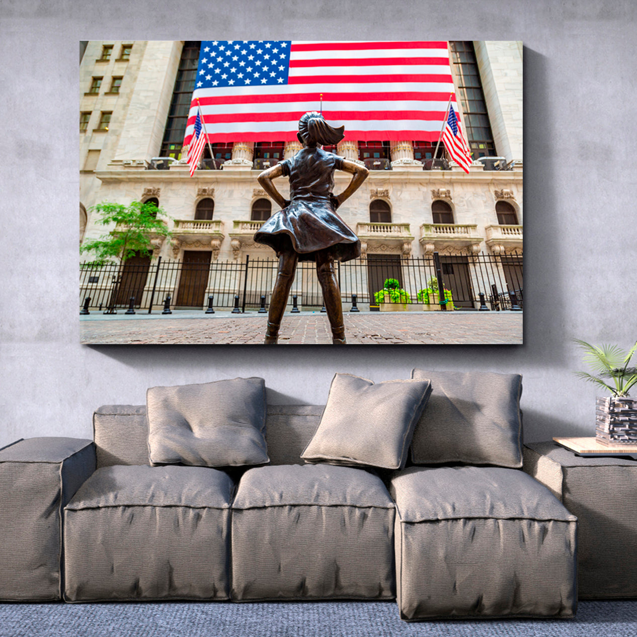 Fearless Girl American Flag New York Stock Exchange Building Cities Wall Art Artesty   