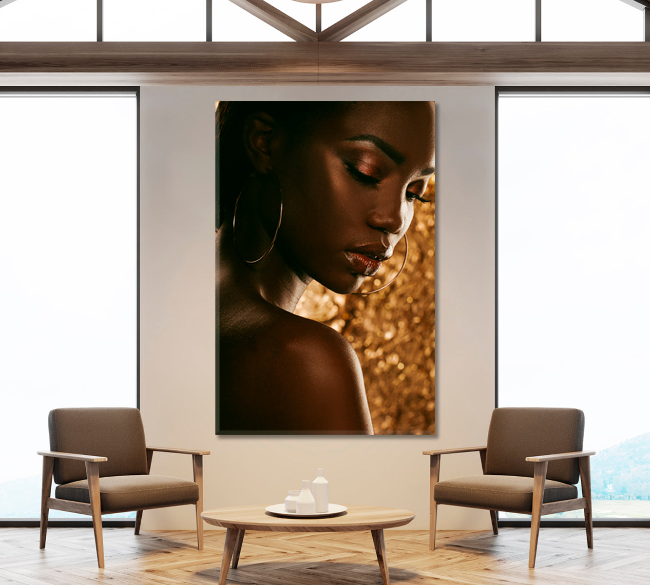 Stunning African American Woman Golden Background People Portrait Wall Hangings Artesty   