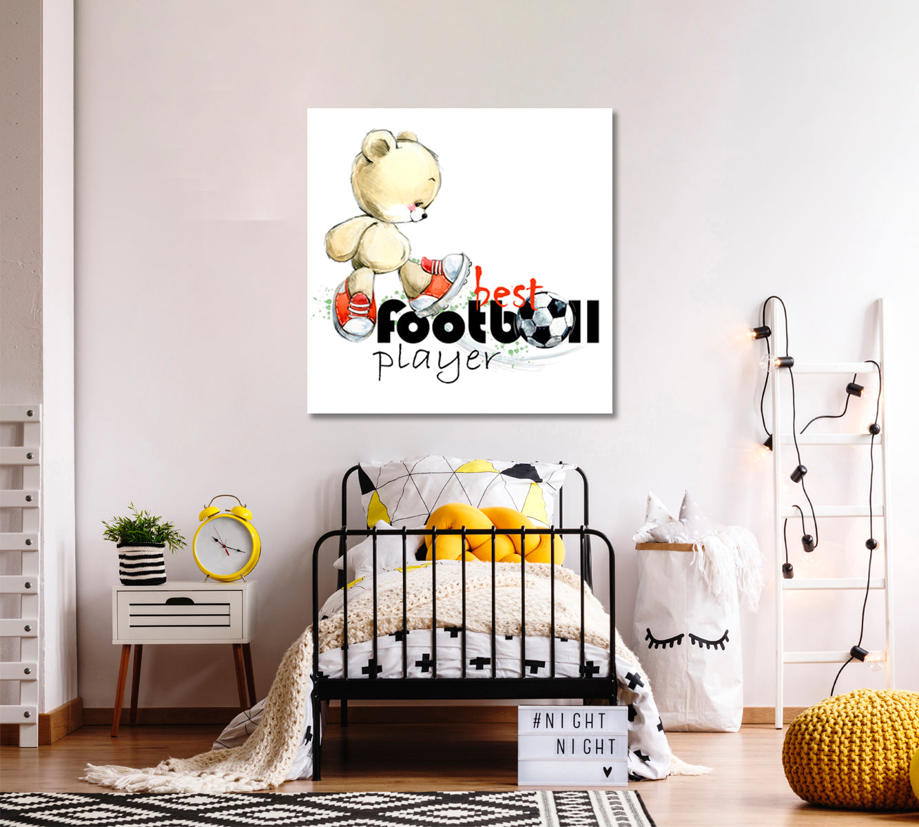 Best Football Player Cute Teddy Sweet Kids Baby Boy Nursery Room - S Kids Room Canvas Art Print Artesty   