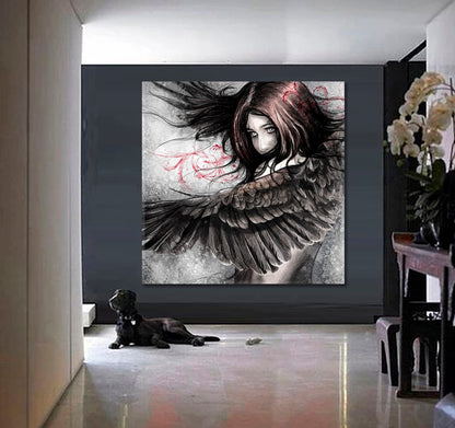 CHASING A DREAM  Beautiful Girl with Eagle Wings Fantasy Concept  - Square Panel Abstract Art Print Artesty   