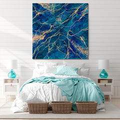 Abstract Blue Natural Stone Luxury Style Swirls of Marble | Square Fluid Art, Oriental Marbling Canvas Print Artesty   