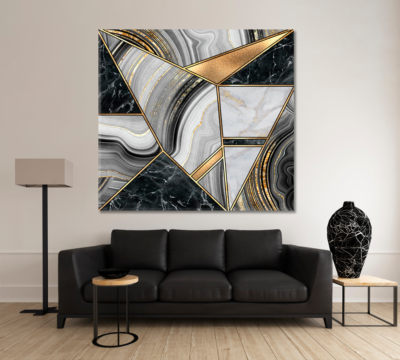Abstract Minimalist Art Deco Geometric Forms Marble | Square Abstract Art Print Artesty 1 Panel 12"x12" 