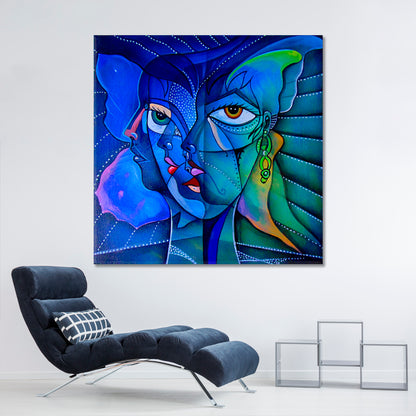 INDIGO Vibrant Abstract Cubism Cubist Trendy Large Art Print Artesty 1 Panel 12"x12" 