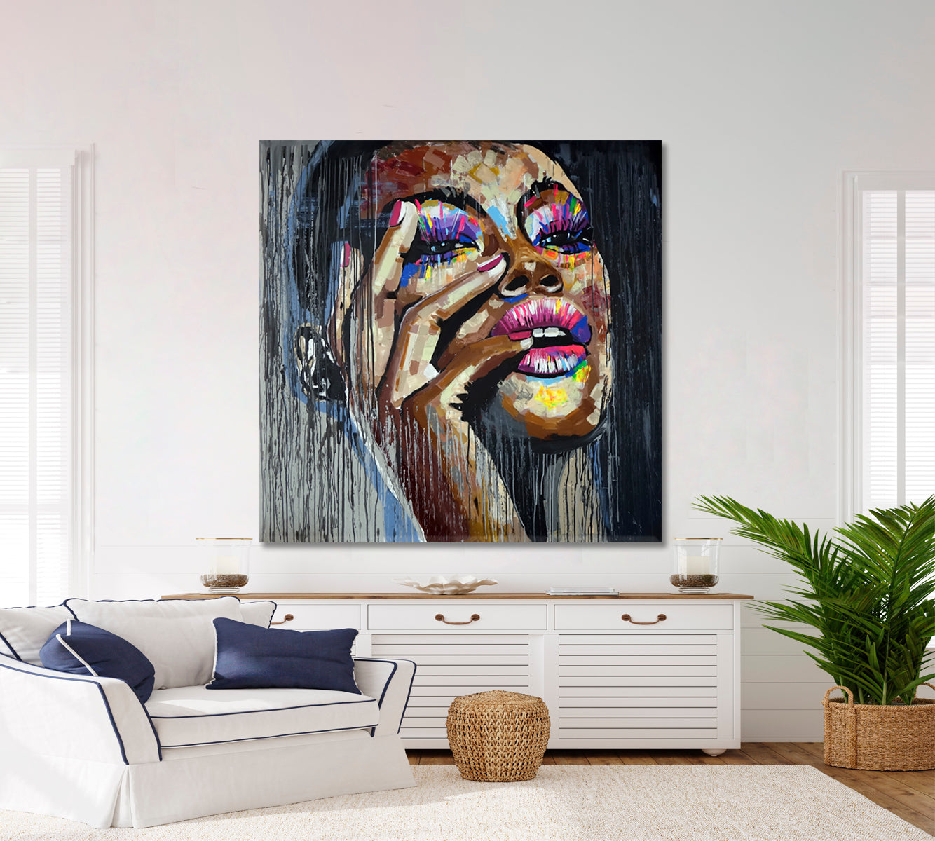 MISS REFINEMENT | Fine Art Portrait Woman Grunge Graffiti Style Canvas Print - Square People Portrait Wall Hangings Artesty   