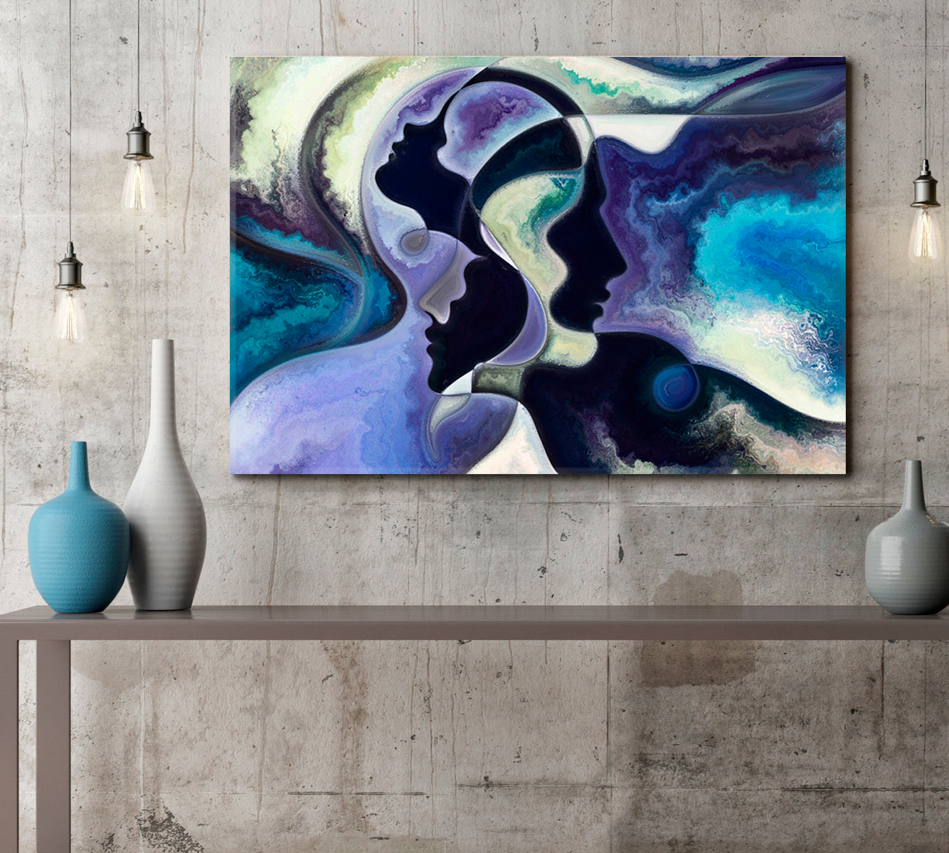 FACES Modern Abstract Expressionism Blue Purple Flowing Curves Abstract Art Print Artesty   