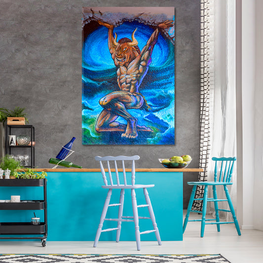 MONTREAL MINOTAUR Popular Graffiti Urban Street Art Montreal Canada Canvas Print - Vertical Street Art Canvas Print Artesty   