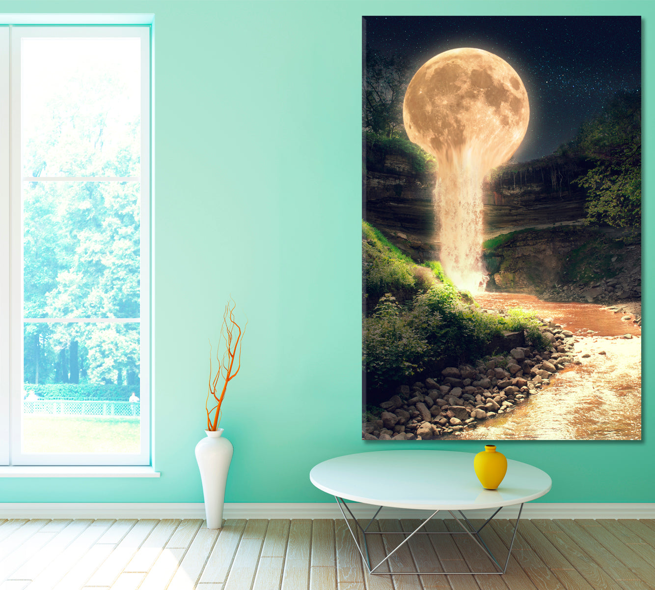 Surreal Dreamlike Landscape of Moonlight Flowing Like Water in a River - Vertical Surreal Fantasy Large Art Print Décor Artesty   