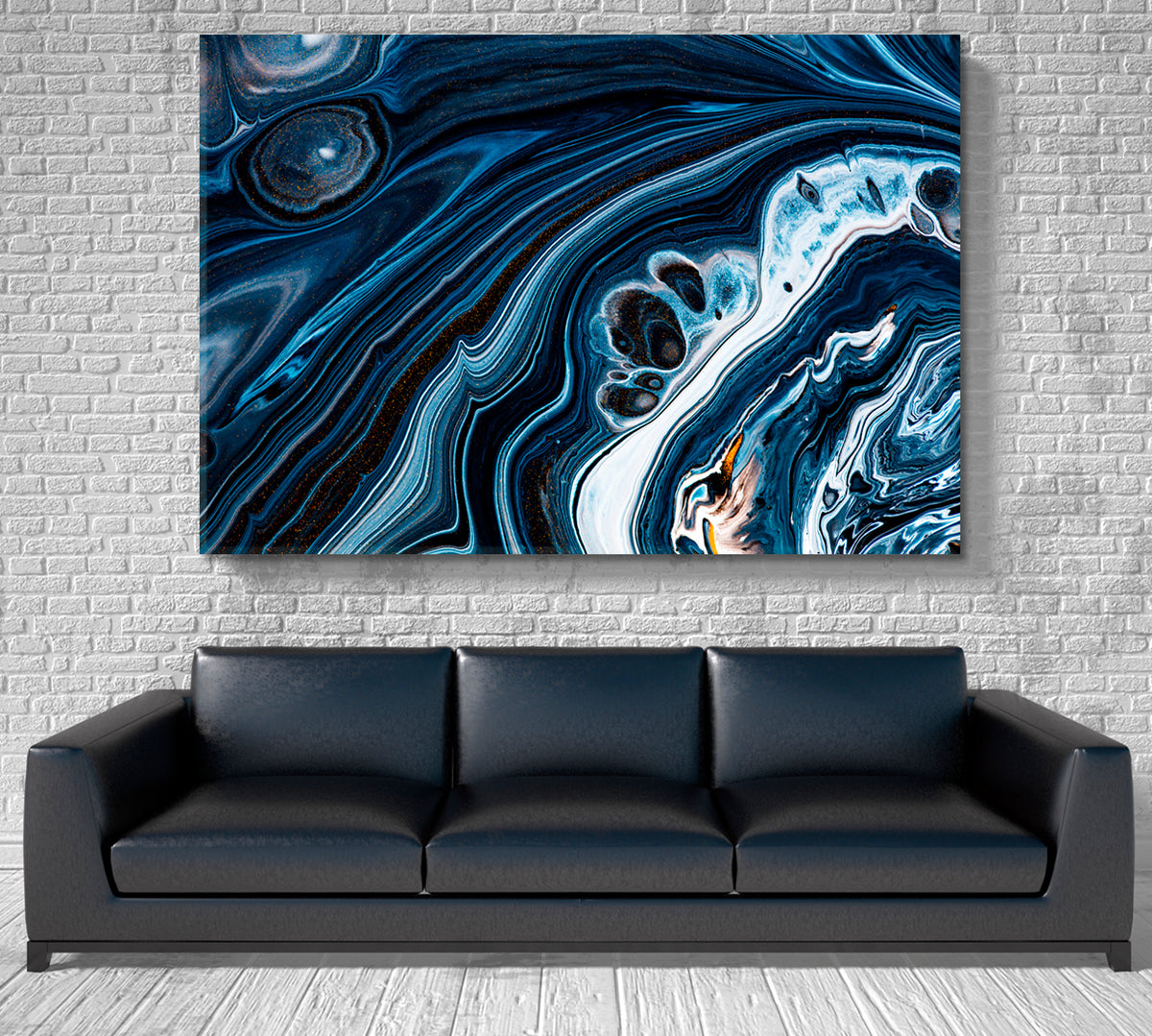 Black Navy Blue Swirling Flows Fluid Acrylic Abstract Iridescent Marble Effect Fluid Art, Oriental Marbling Canvas Print Artesty 1 panel 24" x 16" 