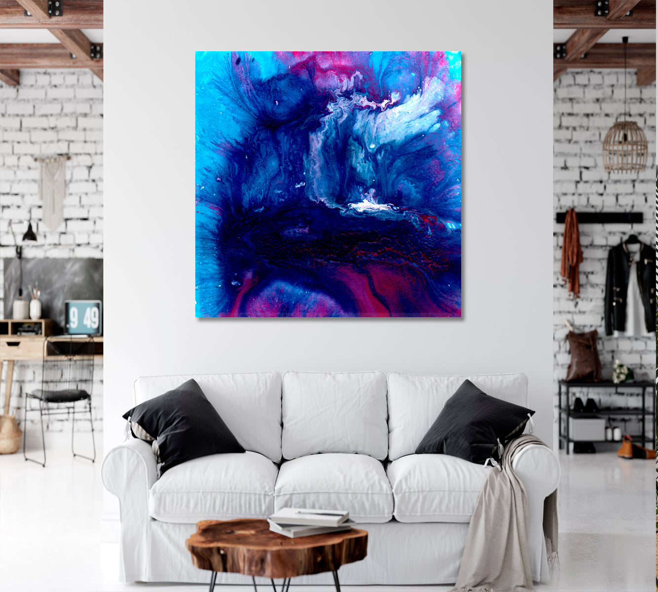 Acrylic Pouring Multicolor Colorful Artwork Fluid Art, Oriental Marbling Canvas Print Artesty   