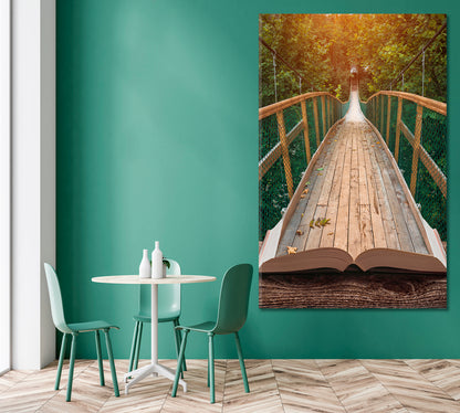 MAJESTIC LANDSCAPE Suspension Bridge Misty Forest | Vertical Scenery Landscape Fine Art Print Artesty   