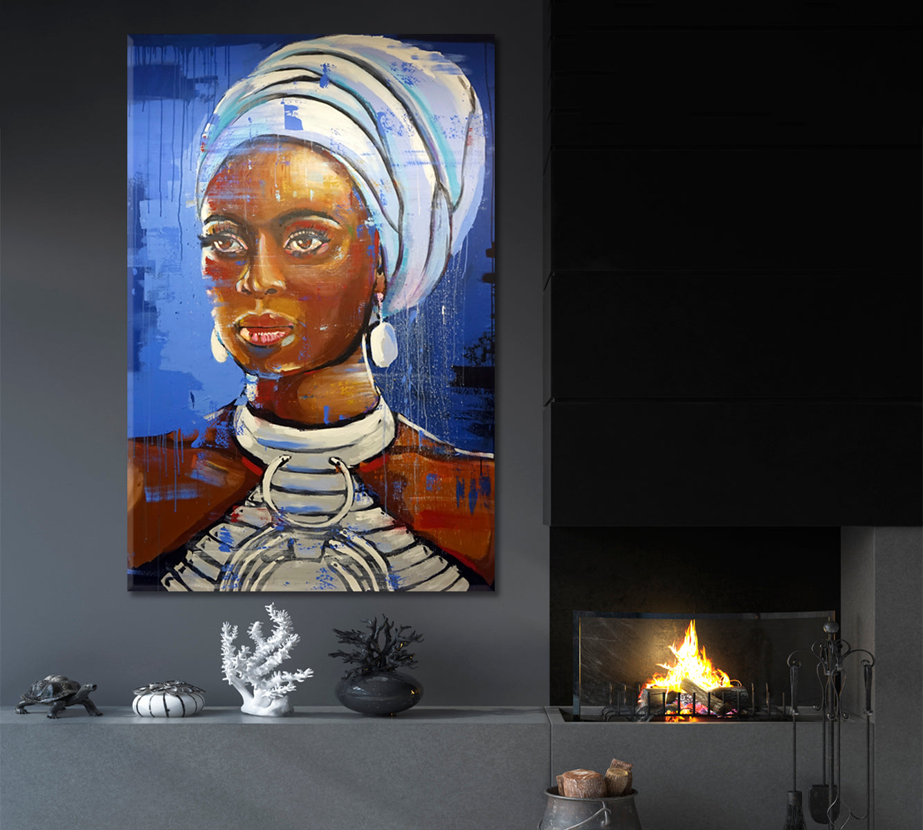 Beautiful Black Woman Traditional Dress Colorful Canvas Print - Vertical African Style Canvas Print Artesty   