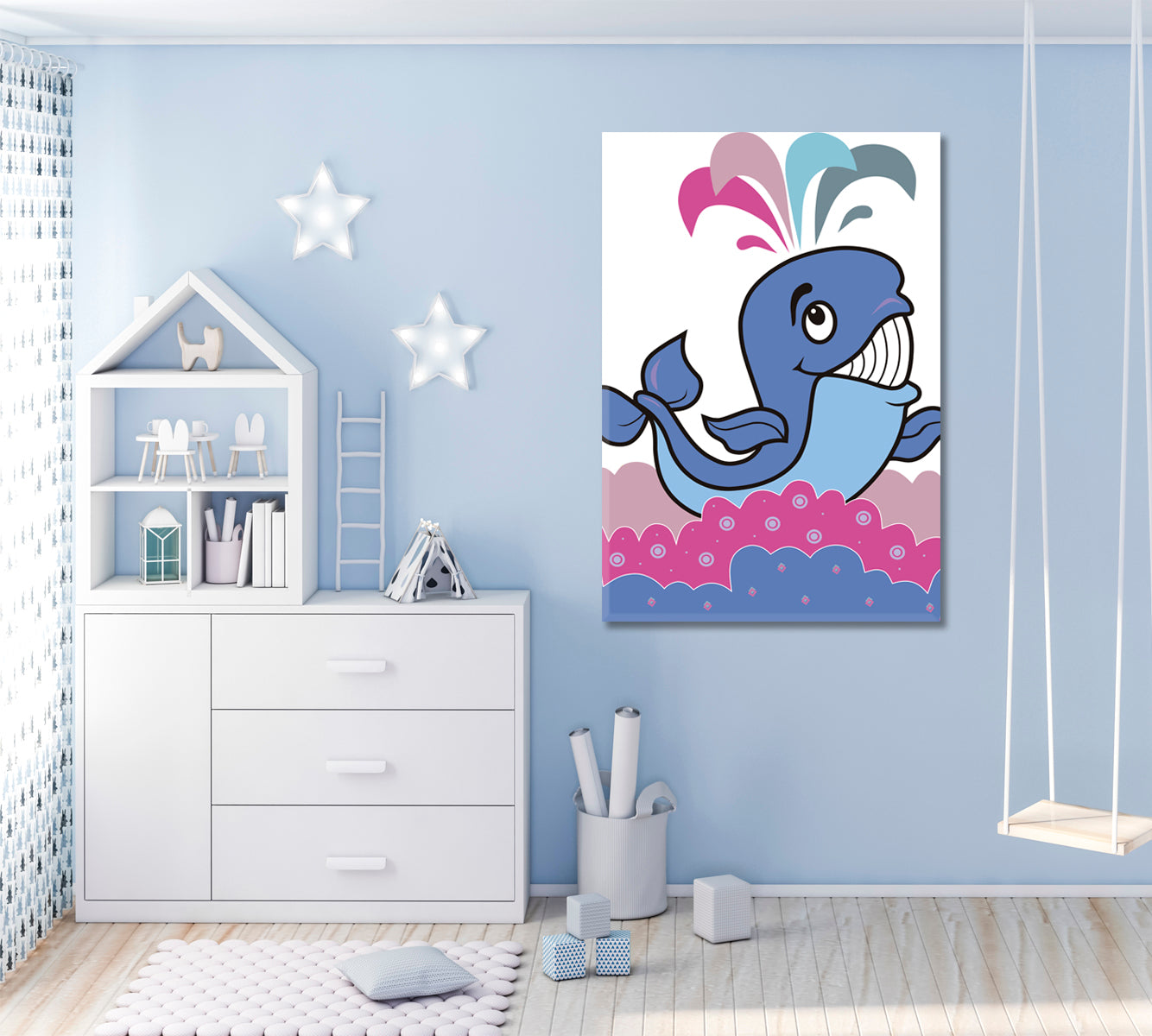 Cheerful Whale Kids Room Art Kids Room Canvas Art Print Artesty   
