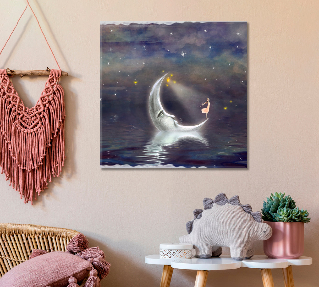 STARRY NIGHT Girl On The Moon Surreal Fantasy Large Art Print Décor Artesty   