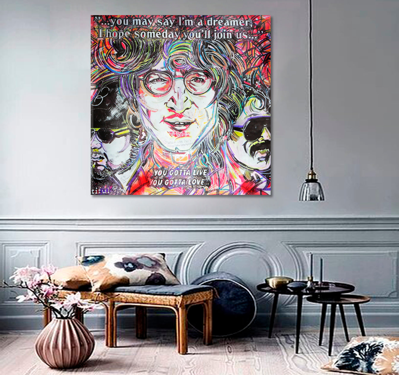 John Lennon Inspired Lyrics from Beatles Songs Street Art - S Street Art Canvas Print Artesty   