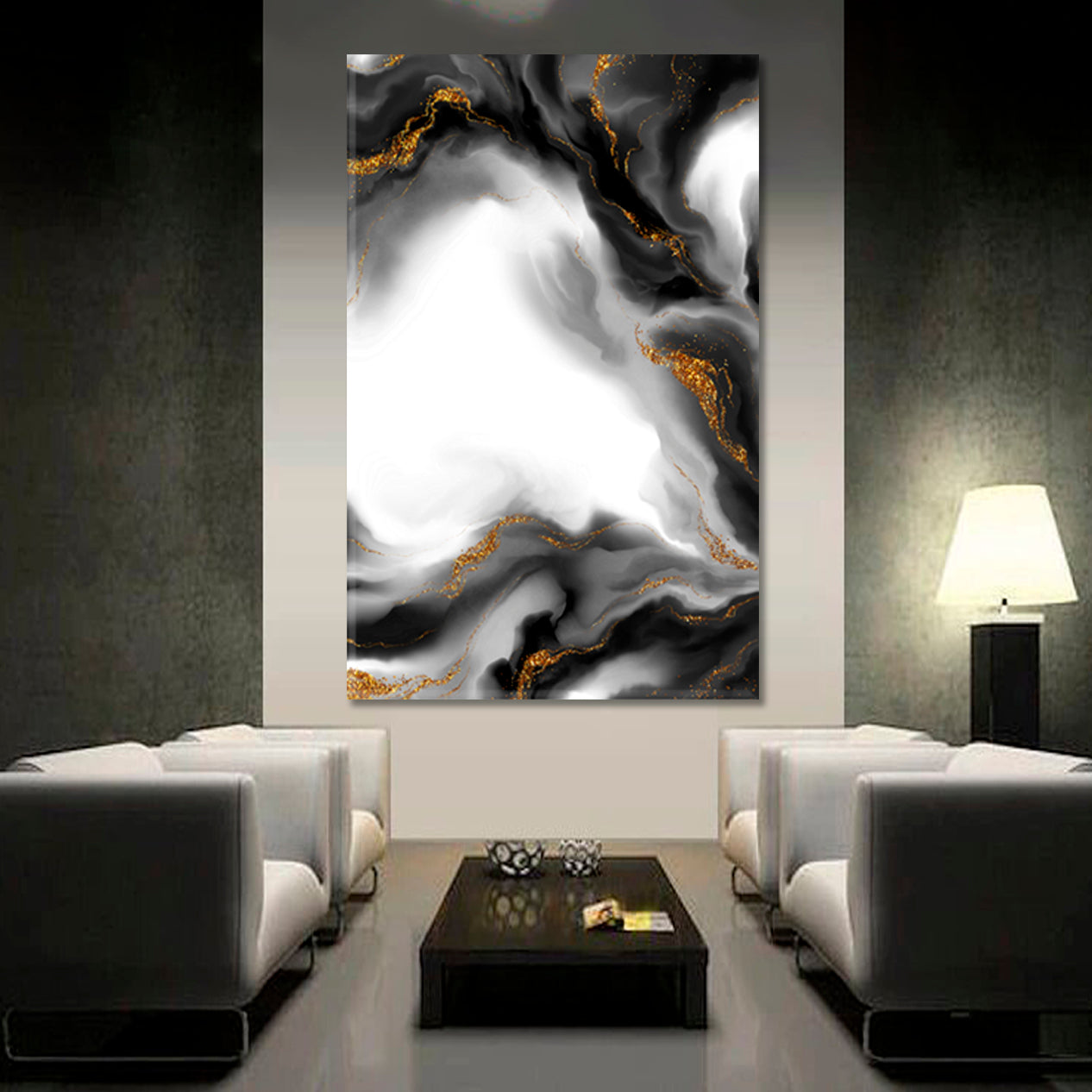 LIQUID ART Stains Beautiful Elegant Glamorous Trendy Artistic Style  - Vertical Fluid Art, Oriental Marbling Canvas Print Artesty   