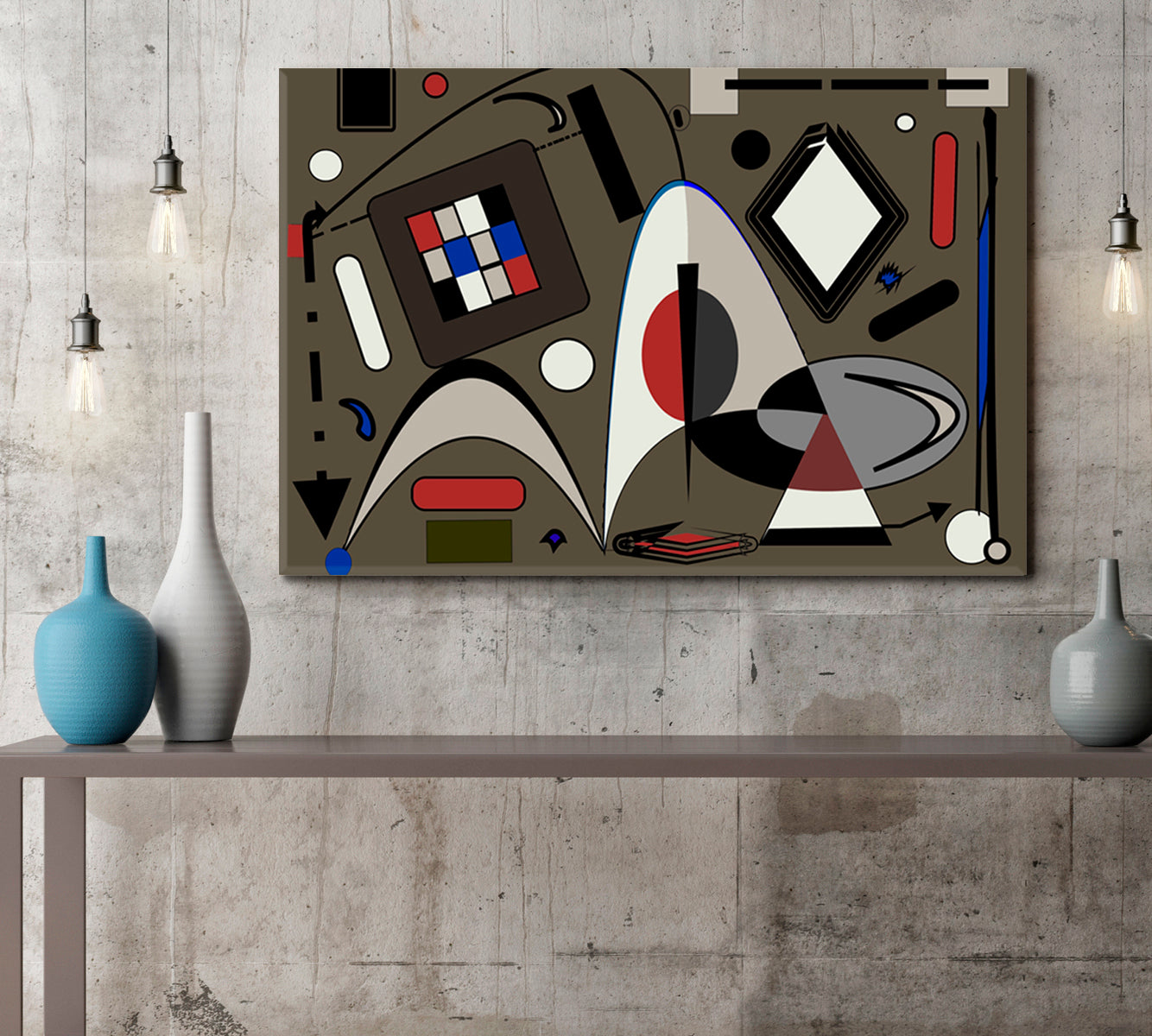 KANDINSKY WORLD Fancy Curved Geometric Shapes Red Brown Tones Abstract Art Print Artesty   