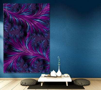 Abstract Fractal Spiral Swirls Purple Turquoise Blue Feathers Punchy Ultraviolet Canvas Print - Vertical Abstract Art Print Artesty   