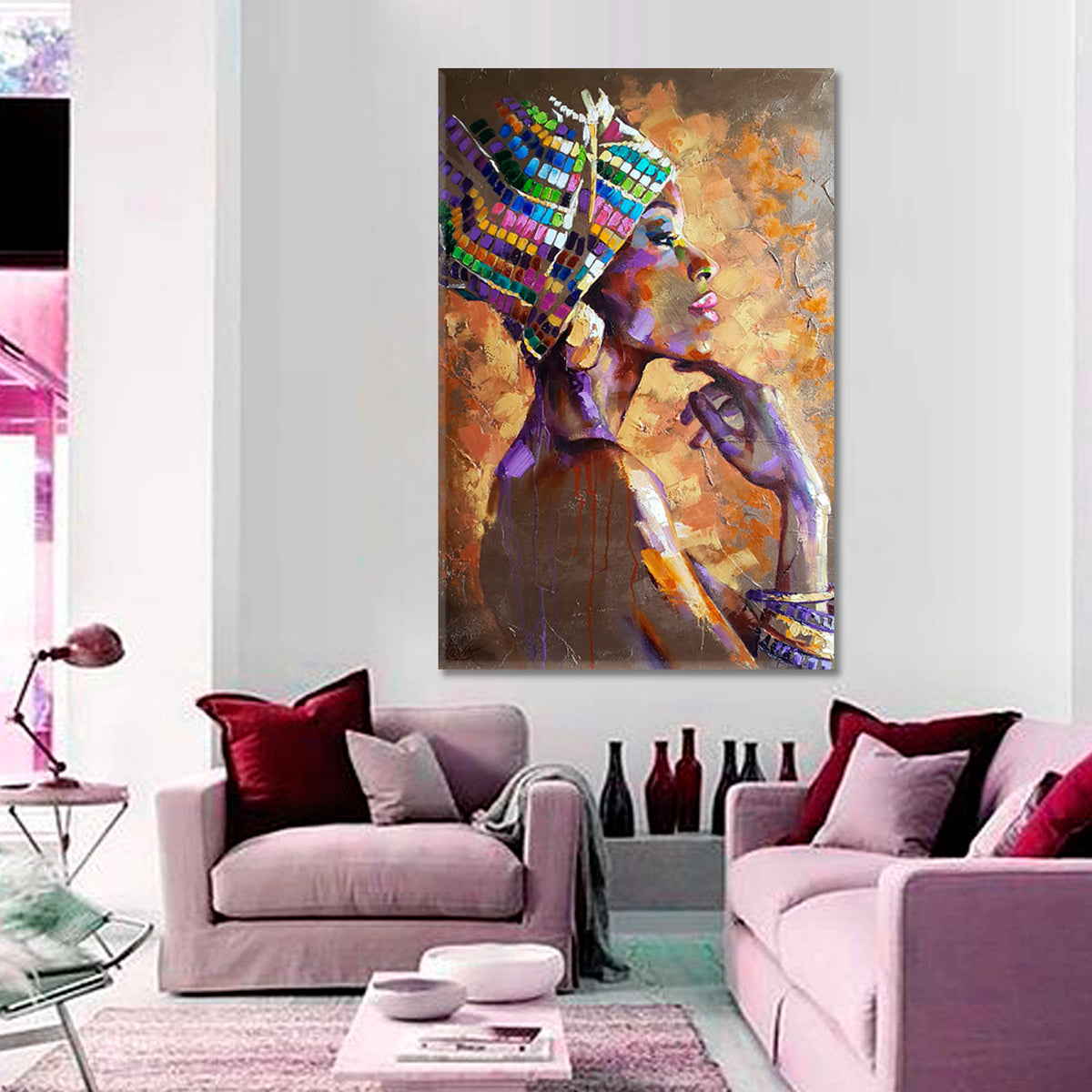 PRINCESS OF AFRICA  Vivid African  Woman Incredible Beautiful African Black Woman Trendy Art - Vertical African Style Canvas Print Artesty 1 Panel 16"x24" 