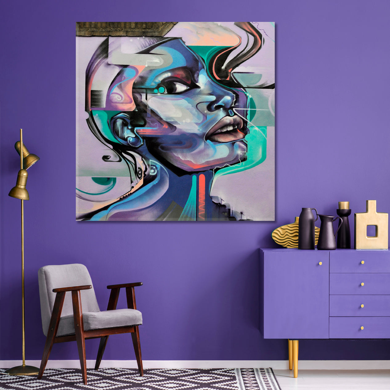 Abstract Art Woman Face Portrait Street Art | Square People Portrait Wall Hangings Artesty   