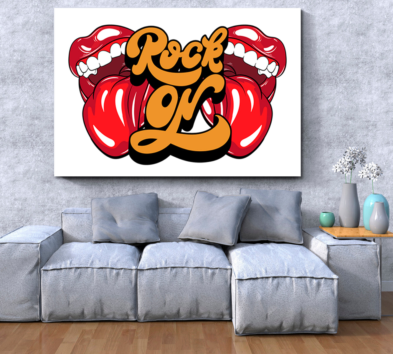 ROCK ON Rolling Stones Tongue Lips Open Mouth Rock And Roll Poster Pop Art Canvas Print Artesty 1 panel 24" x 16" 