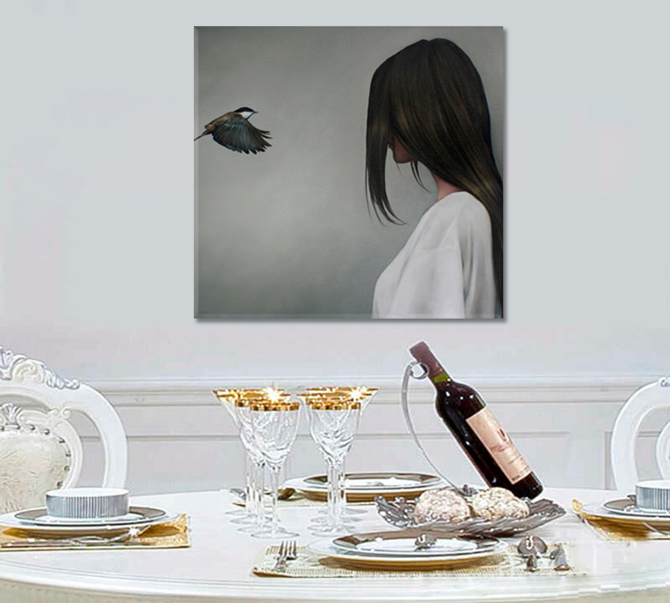 WOMAN AND BIRD Delicacy Elegance Beauty Trendy Modern Fine Art Artesty   