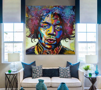 MODERN ART Jimi Hendrix Pop Art Grunge Basquiat Style Trendy Canvas Print - Square Celebs Canvas Print Artesty   