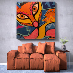 ABSTRACT FOX Modern Vibrant Abstraction Animals Canvas Print Artesty 1 Panel 12"x12" 