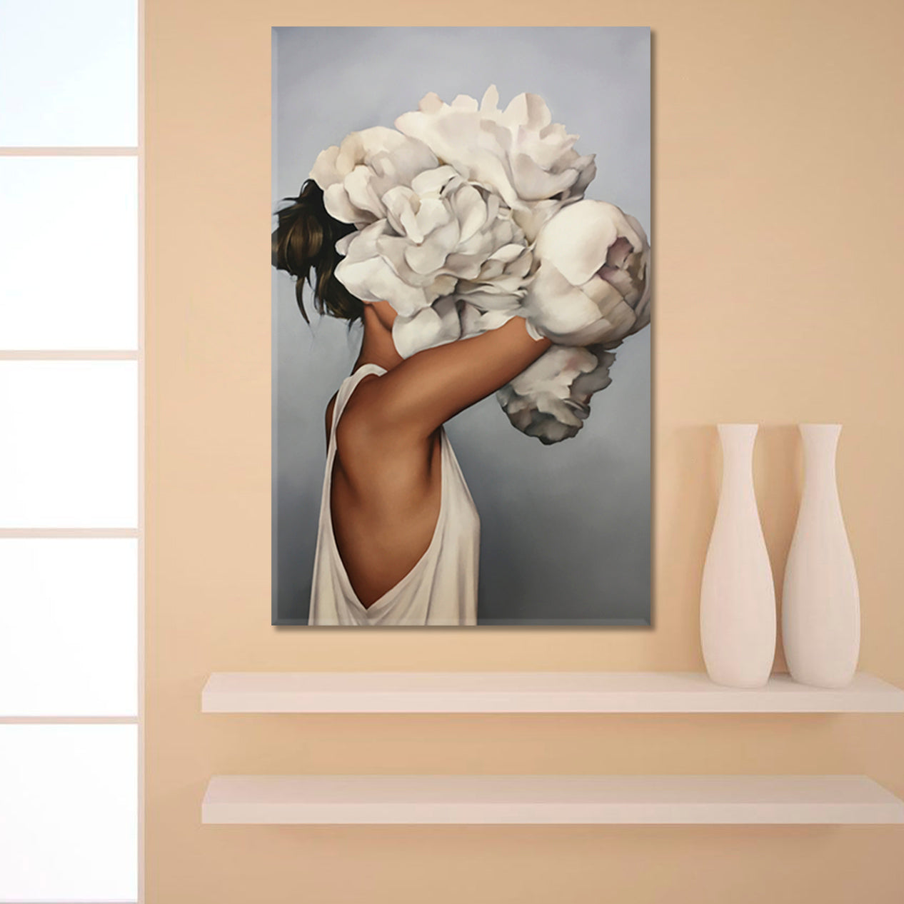 BIG BLOOMS AND PETALS Beautiful Woman Trendy Abstract Surreal Contemporary Art Artesty   