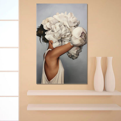 BIG BLOOMS AND PETALS Beautiful Woman Trendy Abstract Surreal Contemporary Art Artesty   