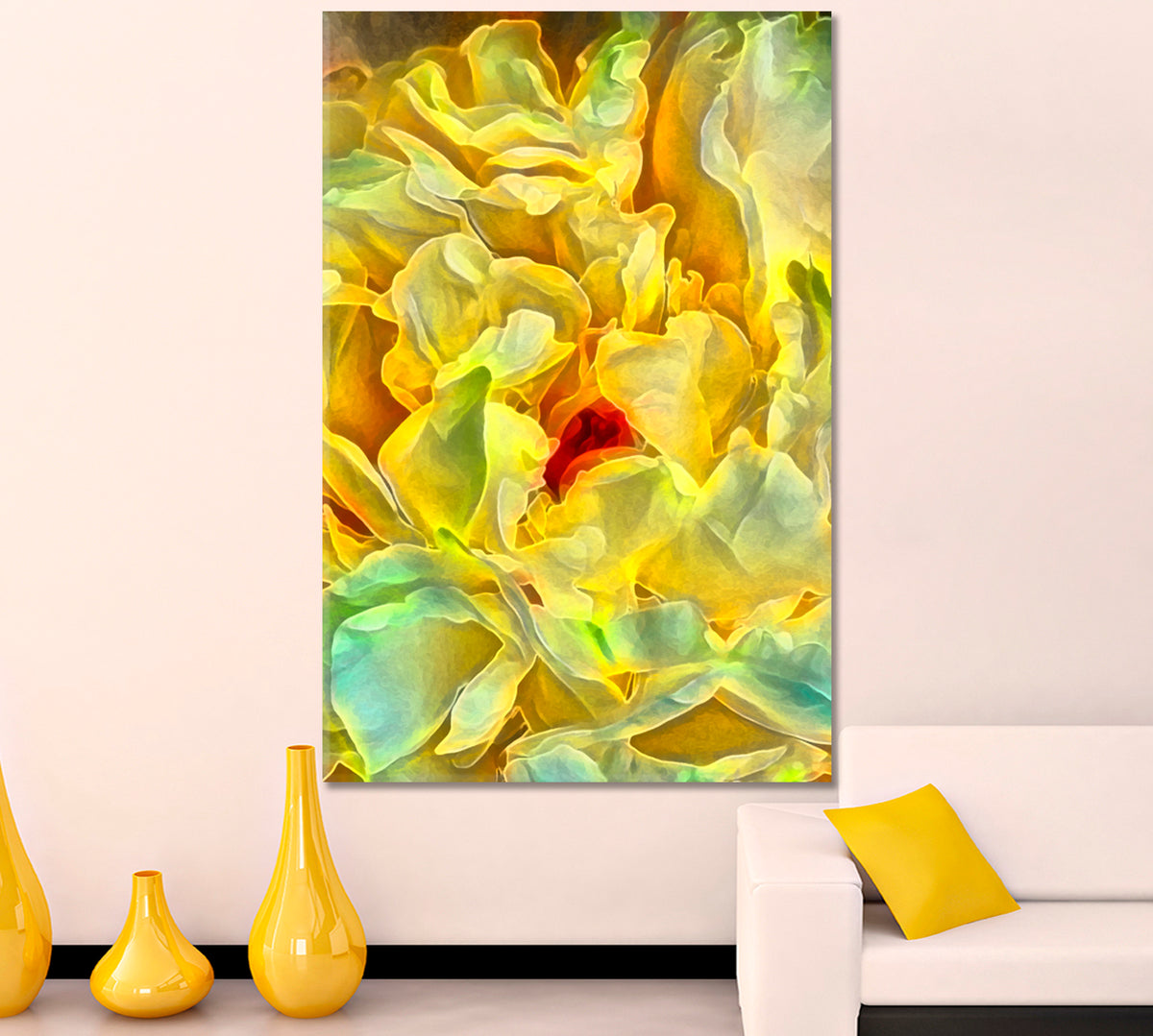 Yellow Petals Vivid Abstract Pattern Canvas Print - Vertical Floral & Botanical Split Art Artesty 1 Panel 16"x24" 