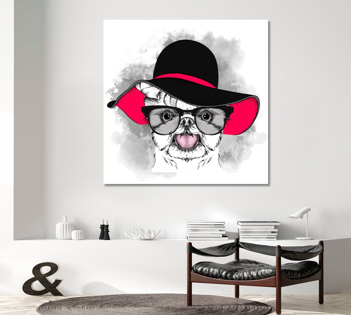 Cute & Sweet Puppy Girl in a Hat Pet Fashion - S Kids Room Canvas Art Print Artesty   