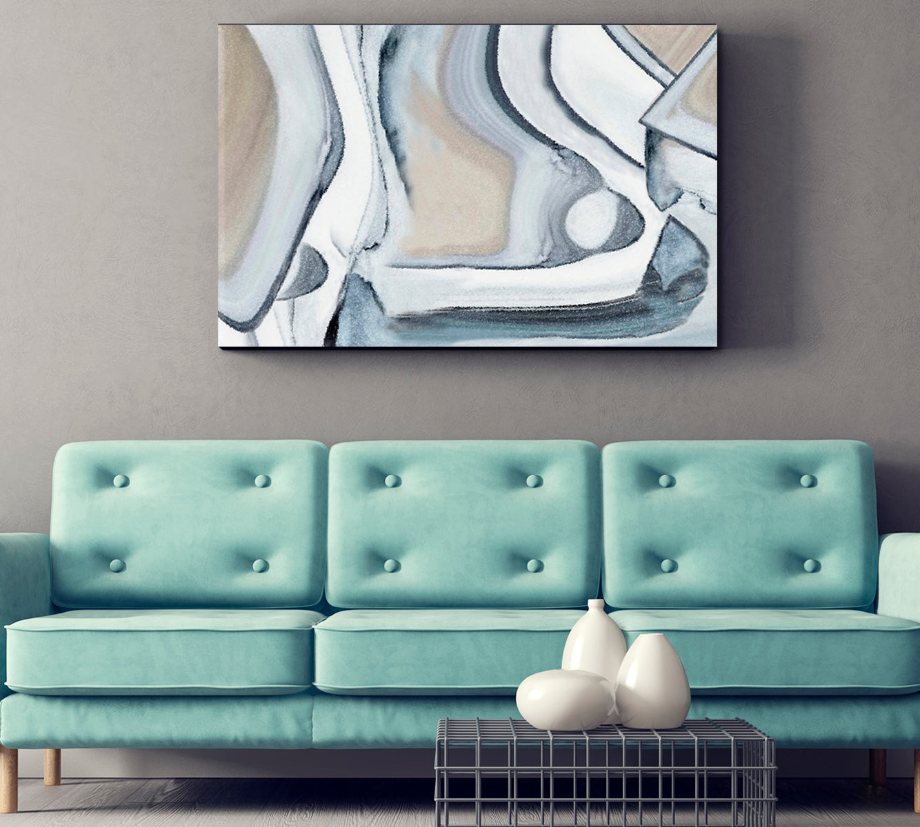 Beige White Blue Soft Tones Figurative Geometric Modern Abstract Art Contemporary Art Artesty   