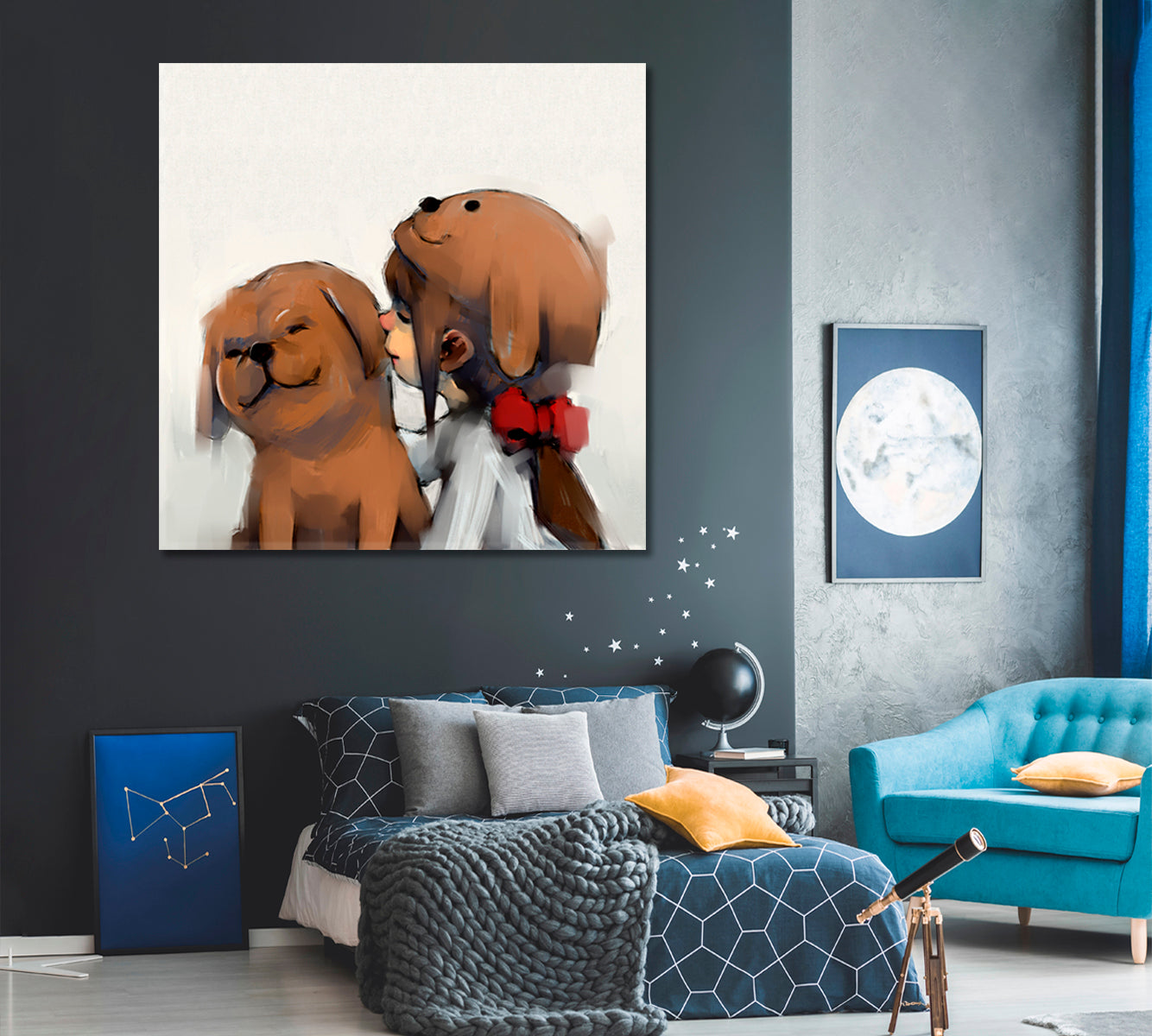 Cute Girl And Little Dog Sweet Art For Kids Kids Room Canvas Art Print Artesty   