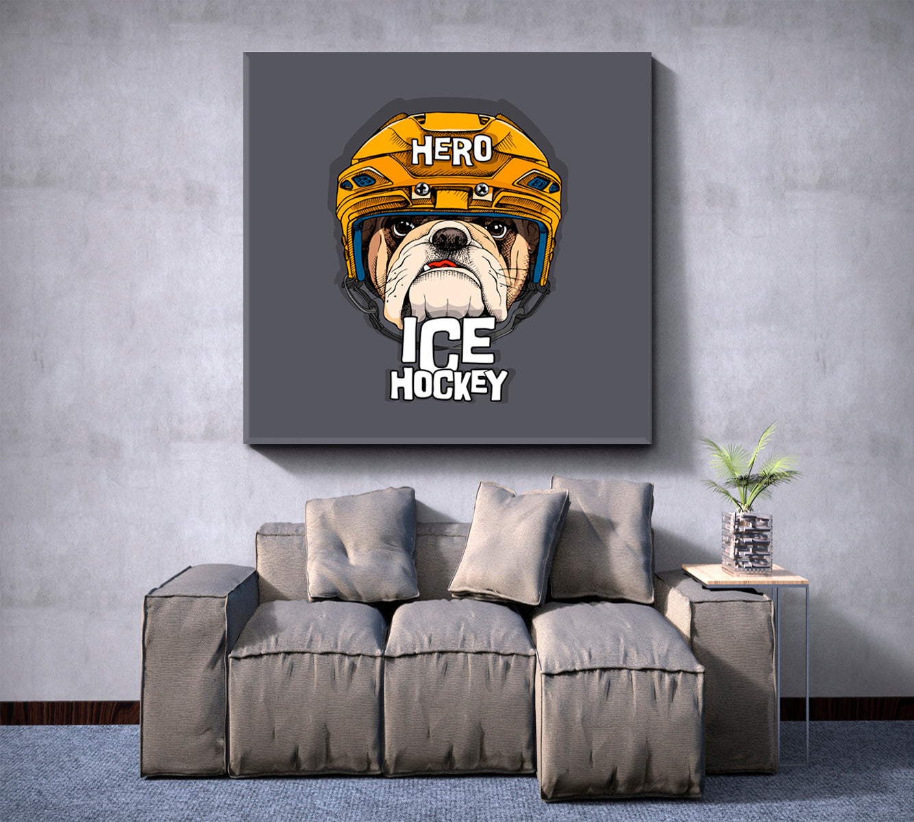 Bulldog In Yellow Ice Hockey Helmet Poster Animals Canvas Print Artesty   