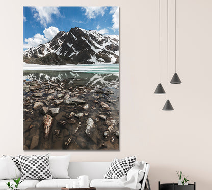 Panoramic Winter Mountain Landscape Snow Peaks Frozen Lake Water Reflection  - Vertical Scenery Landscape Fine Art Print Artesty   