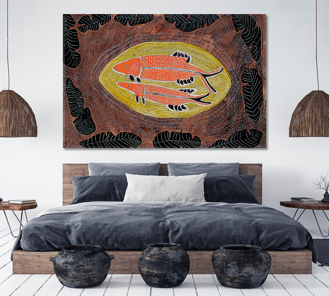 ARTIST'S MASTERPIECE Fish Abstract Modern Boho African Motifs Pattern Contemporary Art Artesty   