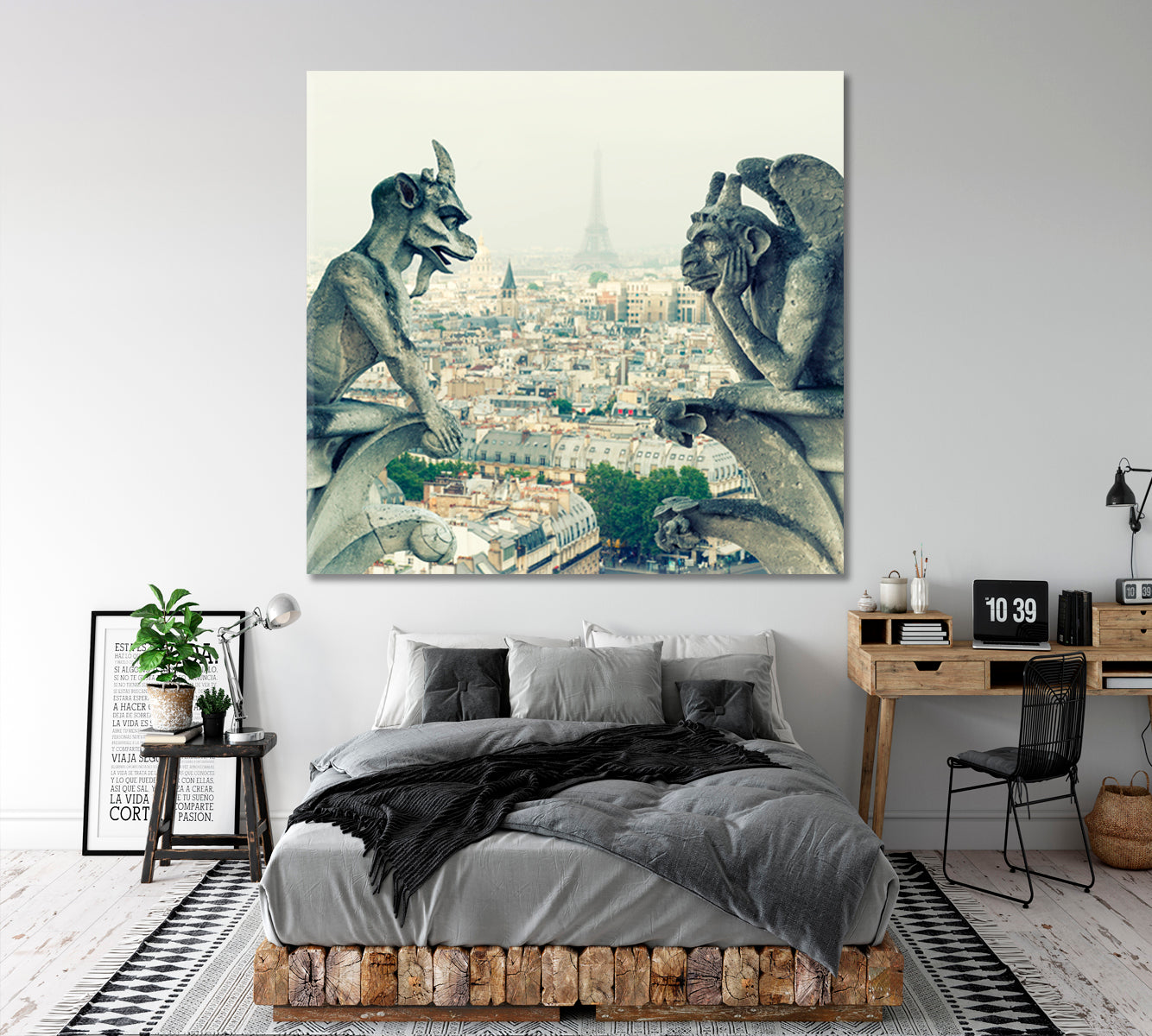 Gargoyle and Chimera from Notre Dame de Paris Vintage Style Canvas Print | Square Panel Cities Wall Art Artesty   