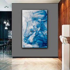 Sky Blue Ink Abstract Marble Modern Fluid Art - Vertical Fluid Art, Oriental Marbling Canvas Print Artesty   